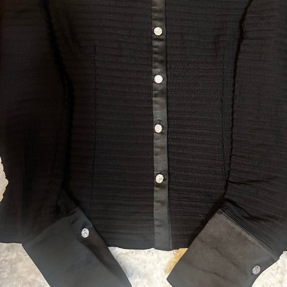 JS Collection Women’s Sheer Blouse Black Long Cuffed Sleeves Sz 10 - Picture 10 of 10